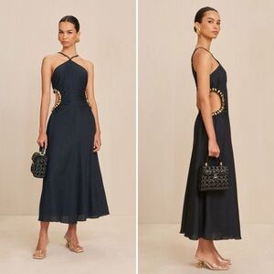 Cult Gaia Black Silvia Gold Embellished Faille Cut-Out Midi-Dress - 10